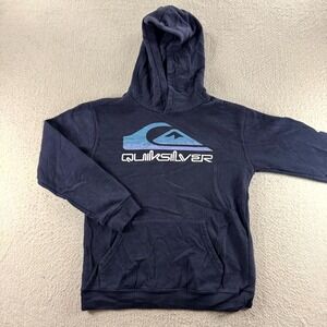 Y2K Quiksilver Hoodie Boys MedNavy Blue Fleece Lined Winter Outdoor Streetwear‎